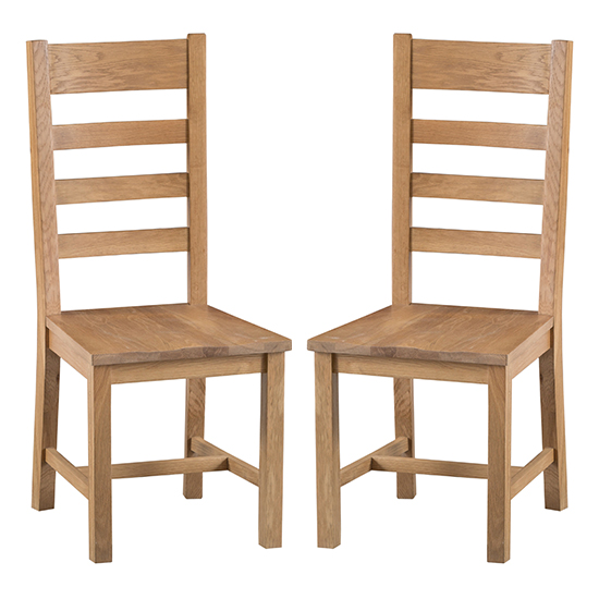 Product photograph of Concan Medium Oak Ladder Back Wooden Seat Dining Chairs In Pair from Furniture in Fashion
