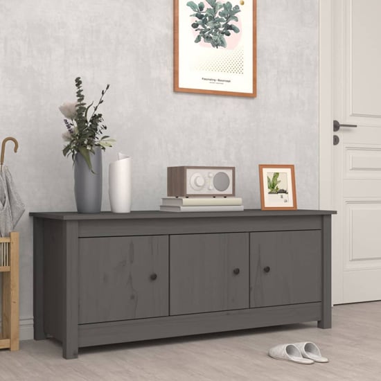 Product photograph of Concord Pinewood Shoe Storage Bench With 3 Doors In Grey from Furniture in Fashion