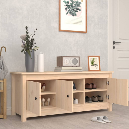 Concord Pinewood Shoe Storage Bench With 3 Doors In Natural