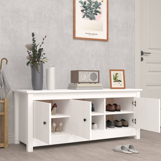 Concord Pinewood Shoe Storage Bench With 3 Doors In White
