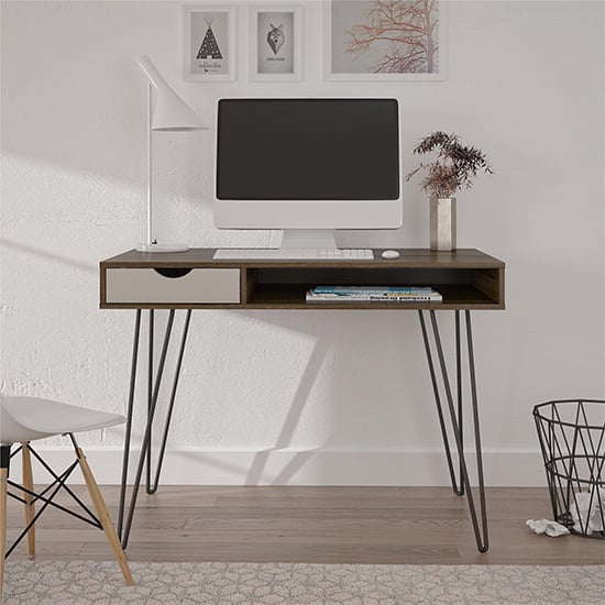 Read more about Concorde wooden computer desk with storage in brown oak