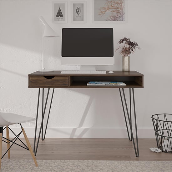 Product photograph of Concorde Wooden Computer Desk With Storage In Walnut from Furniture in Fashion