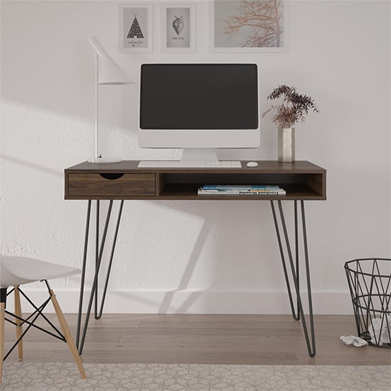 Photo of Concorde wooden computer desk with storage in walnut