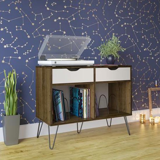 Concord Turntable Bookcase In Brown Oak With 2 Drawers FiF