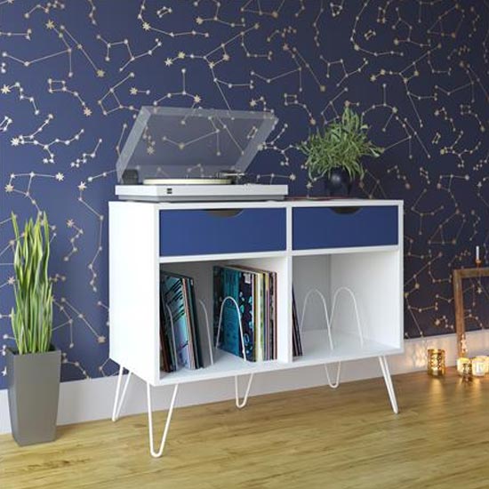 Catoosa Wooden Office Cabinet White 2 Drawers In Blue And White