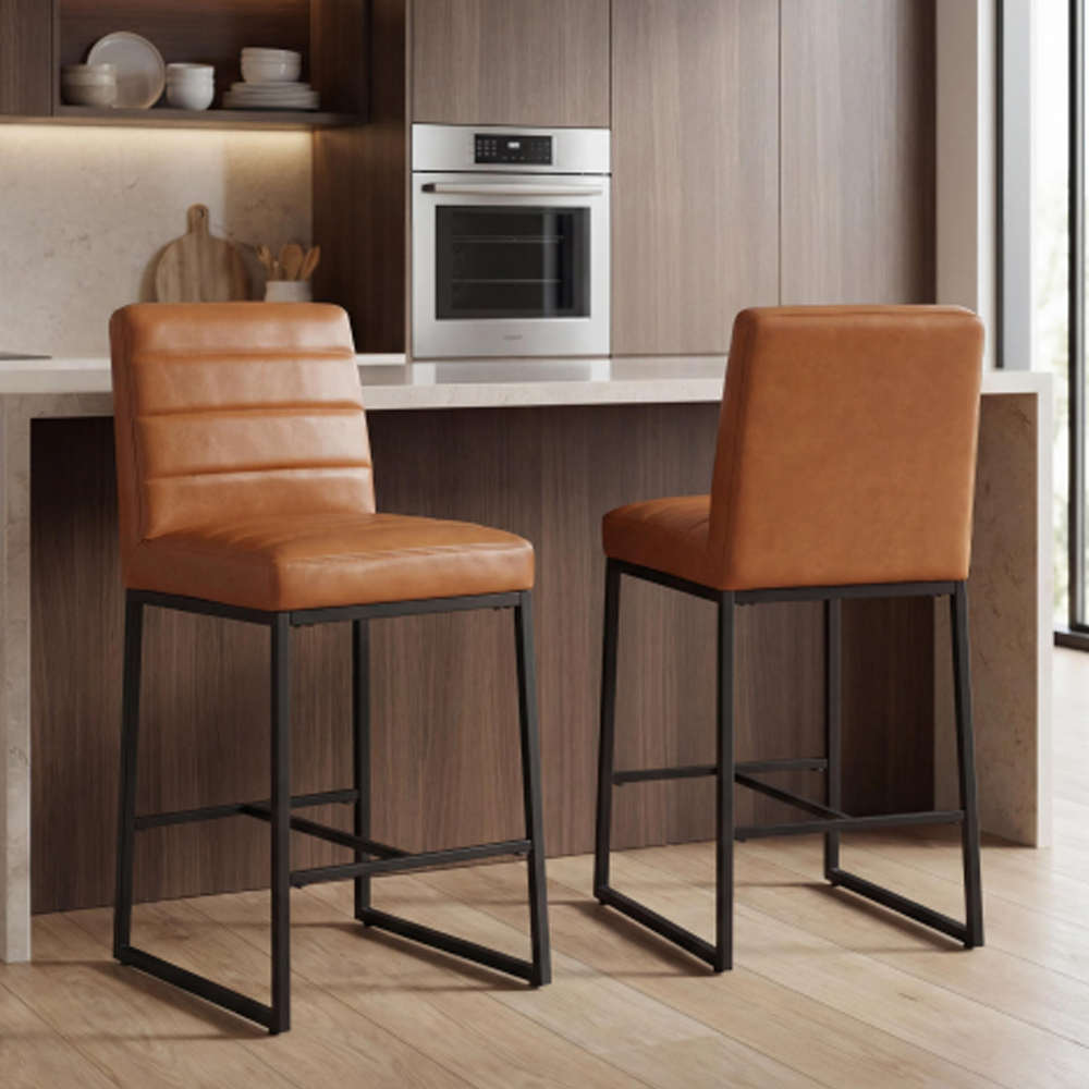 Coniston Light Brown Real Leather Bar Stools in Pair
