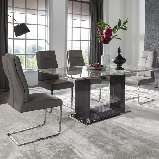 Connor Marble Dining Table In Grey High Gloss With Polished Base_2