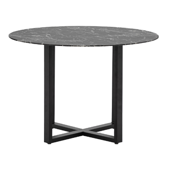 Conoly Round Glass Dining Table In Black Marble Effect Furniture in Fashion
