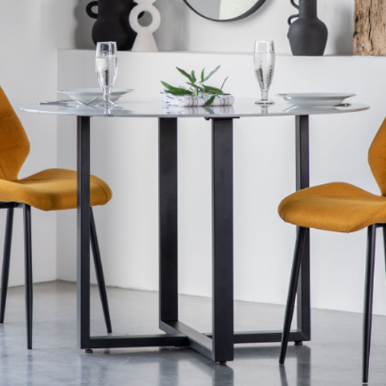 Photo of Conoly round glass dining table in white marble effect