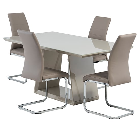 View Conrad latte gloss dining table with 4 soho cappuccino chairs