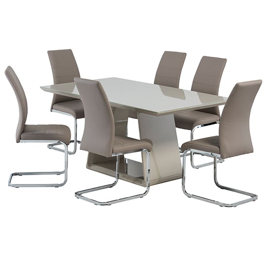Conrad Latte Gloss Dining Table With 6 Sako Cappuccino Chairs_3