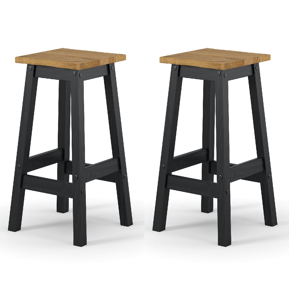 Read more about Consett black and oak wooden bar stools in pair