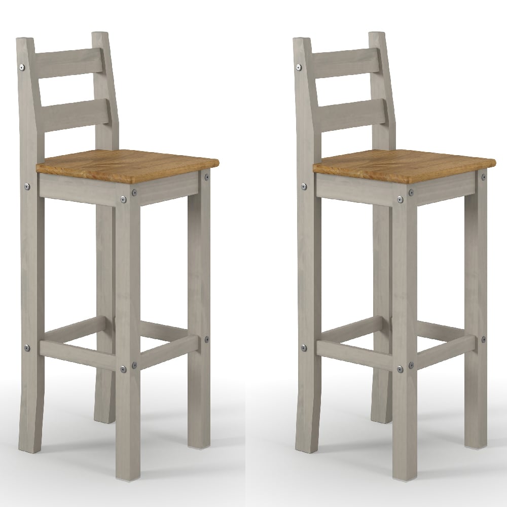 Read more about Consett grey and oak wooden bar chairs in pair