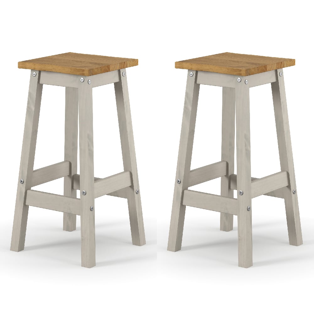 Read more about Consett grey and oak wooden bar stools in pair