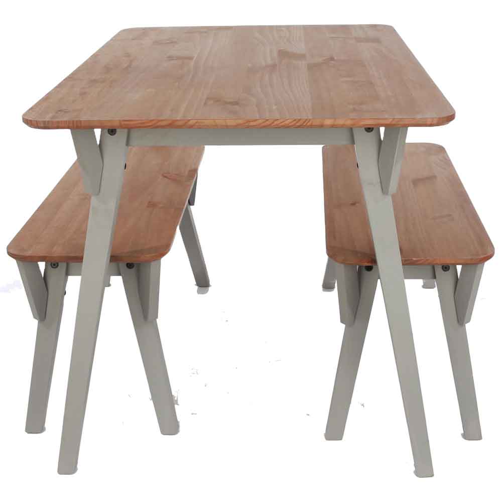 Consett Large Wooden Dining Table With 2 Benches - Grey And Oak
