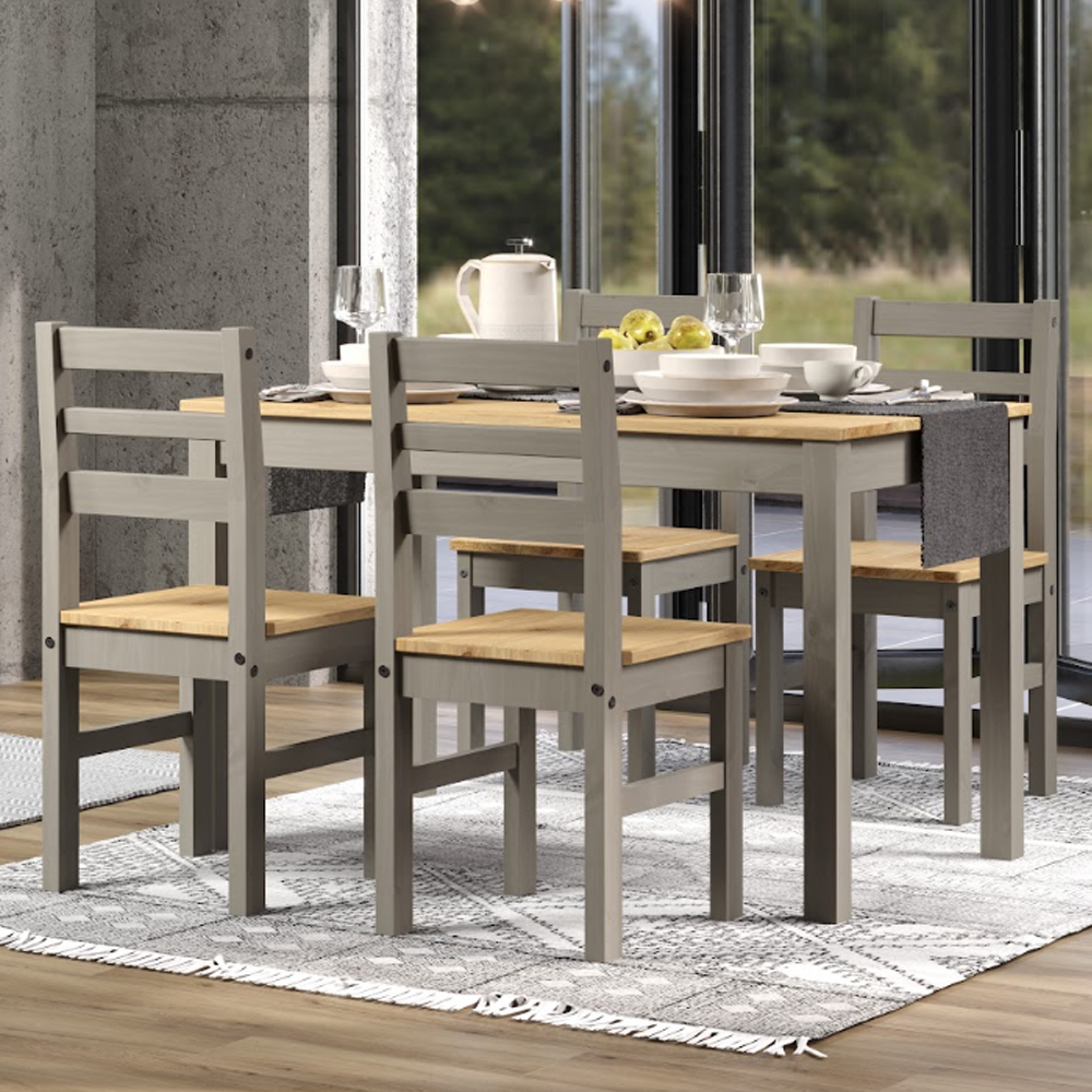 Consett Large Wooden Dining Table with 4 Chairs in Grey and Oak