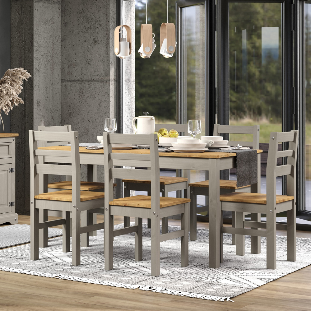 Consett Large Wooden Dining Table with 6 Chairs in Grey and Oak