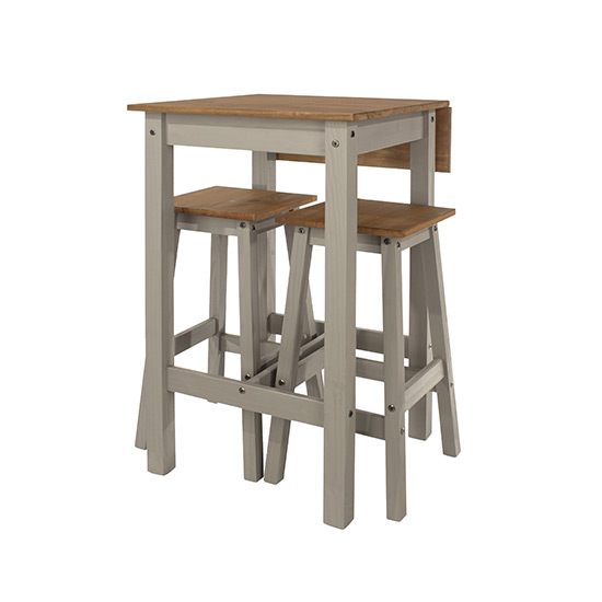 Consett Linea Drop Leaf Breakfast Table And 2 Stools In Grey_5