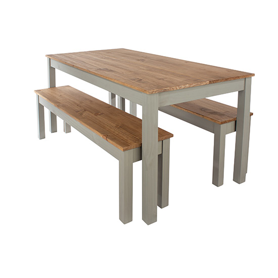 Consett Linea Large Dining Table With 2 Benches In Grey