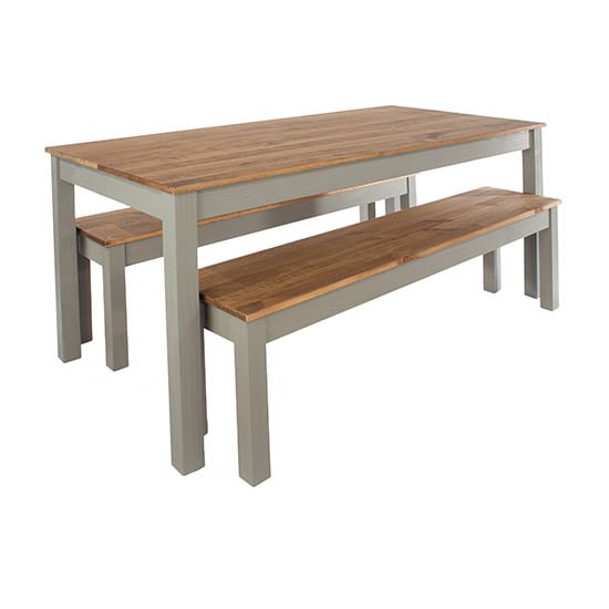 Consett Linea Large Dining Table With 2 Benches In Grey_1
