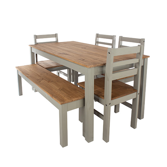 Consett Linea Large Dining Table With 4 Chairs And Bench In Grey