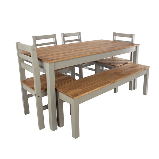 Consett Linea Large Dining Table With 4 Chairs And Bench In Grey