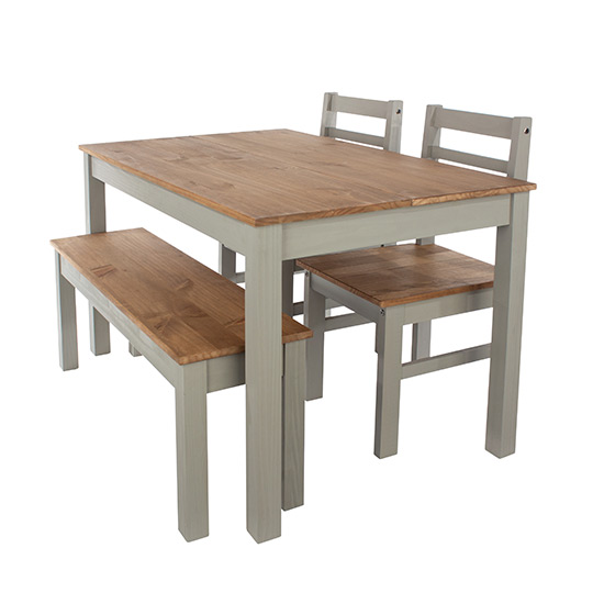 Consett Linea Small Dining Table With 2 Chairs And Bench In Grey