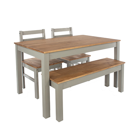 Consett Linea Small Dining Table With 2 Chairs And Bench In Grey_1