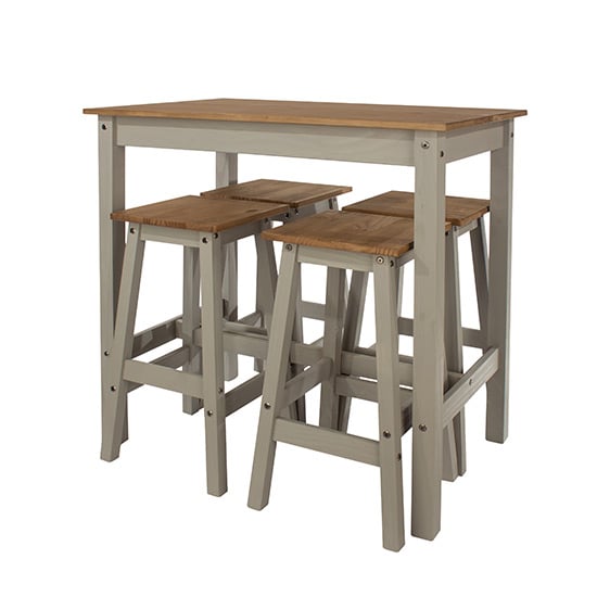 Consett Linea Wooden Breakfast Table And 4 High Stools In Grey_3