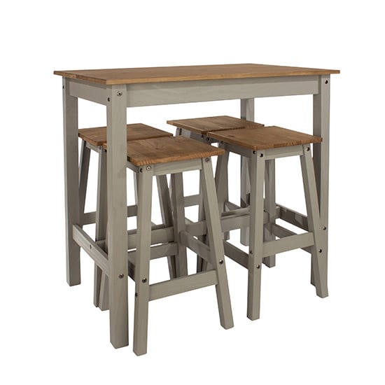 Consett Linea Wooden Breakfast Table And 4 High Stools In Grey_4