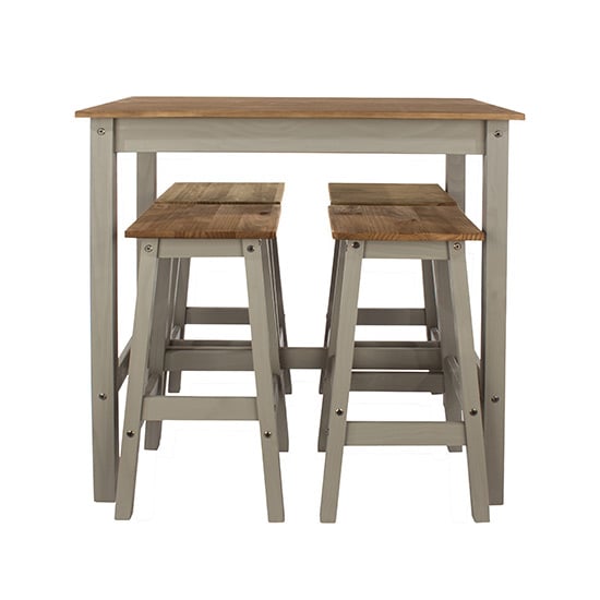 Consett Linea Wooden Breakfast Table And 4 High Stools In Grey_5