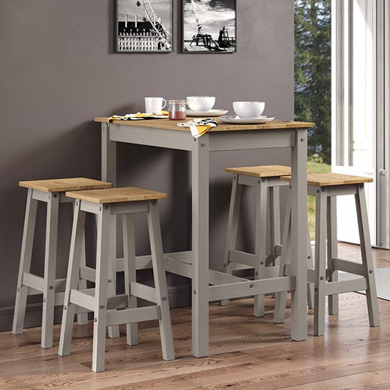 Product photograph of Consett Linea Wooden Breakfast Table And 4 High Stools In Grey from Furniture in Fashion