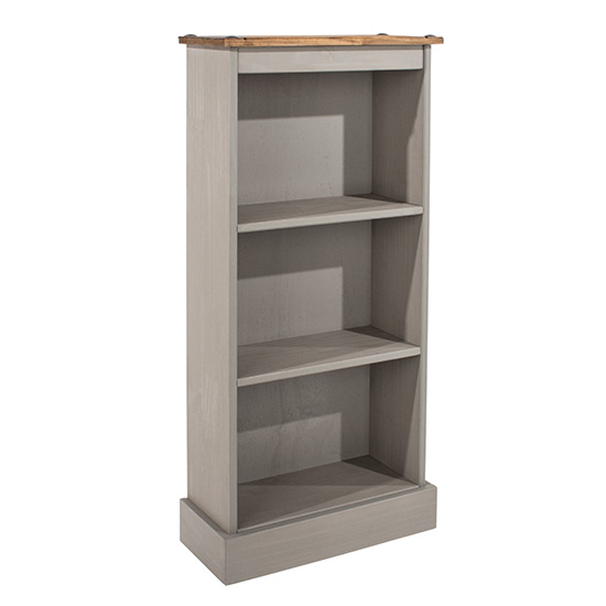 Photo of Consett linea wooden narrow low bookcase with 2 shelves in grey