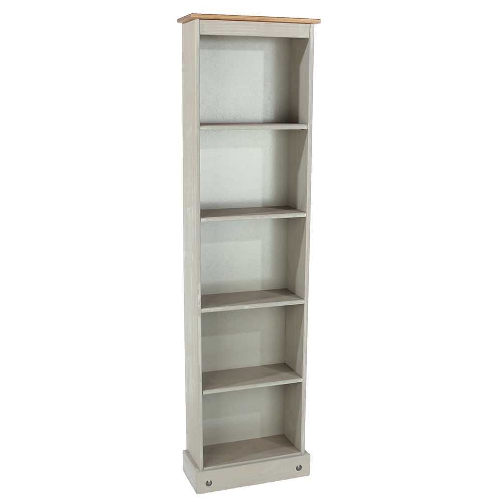 Consett Narrow Wooden Bookcase With 5 Shelves In Grey And Oak