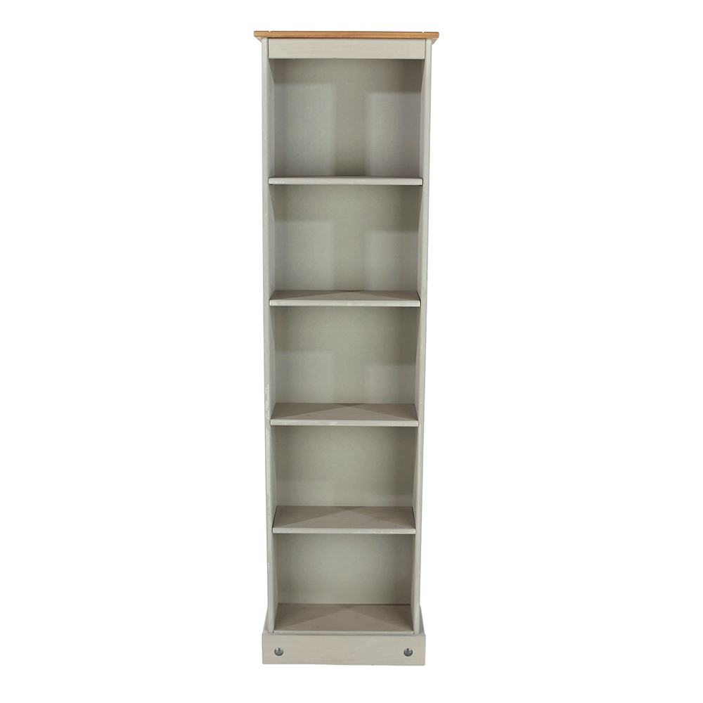 Consett Narrow Wooden Bookcase With 5 Shelves In Grey And Oak