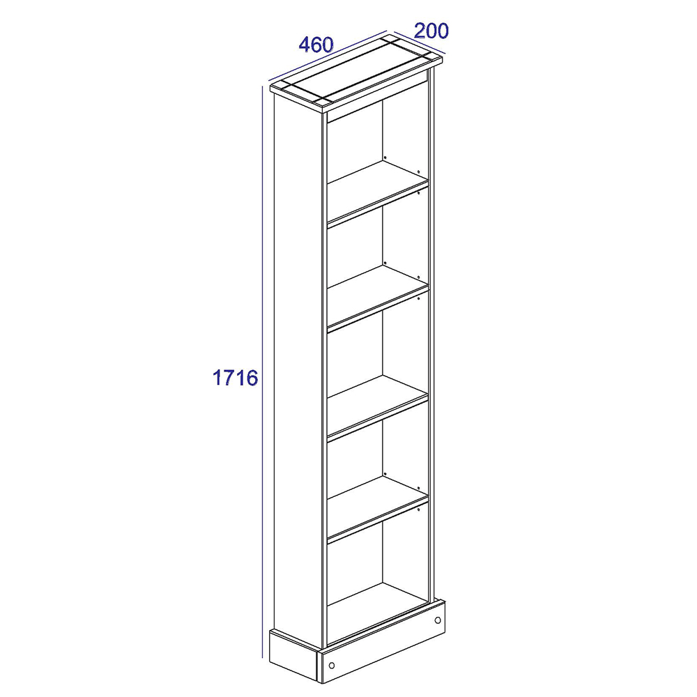Consett Narrow Wooden Bookcase With 5 Shelves In Oak