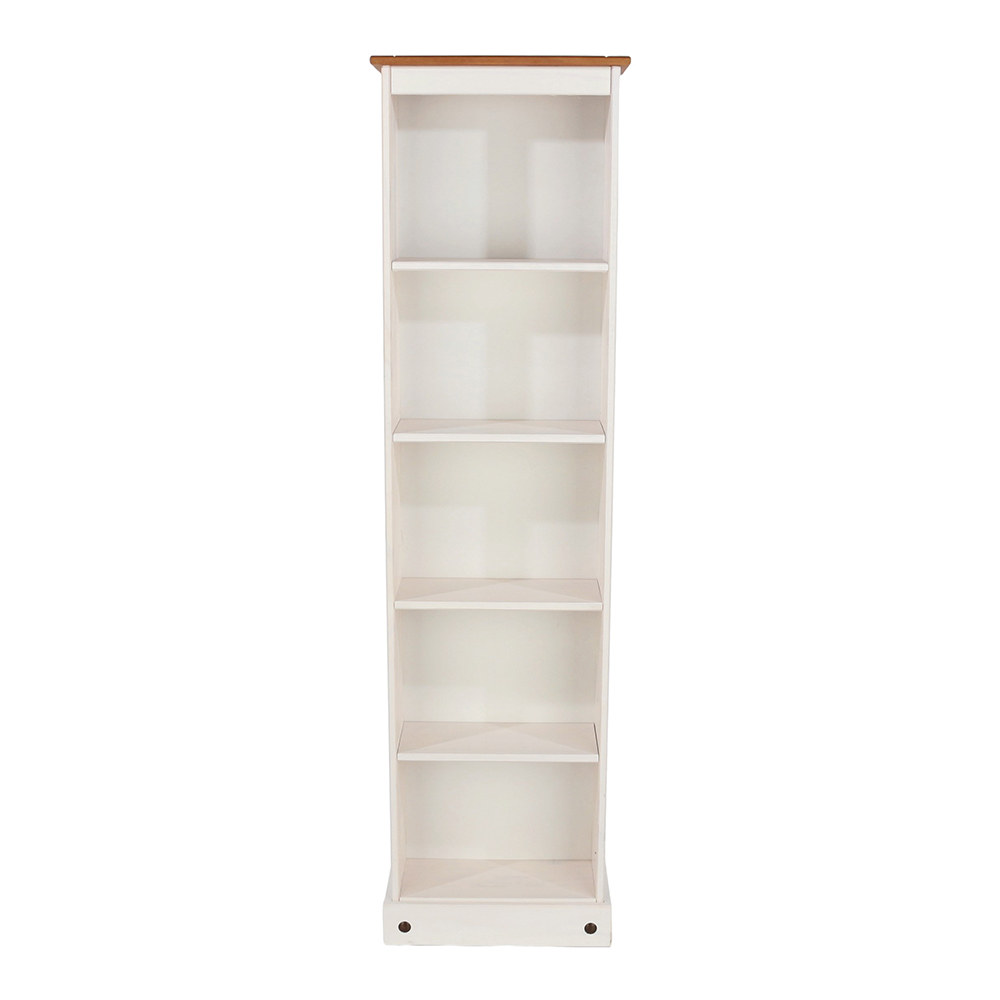 Consett Narrow Wooden Bookcase With 5 Shelves In White And Oak