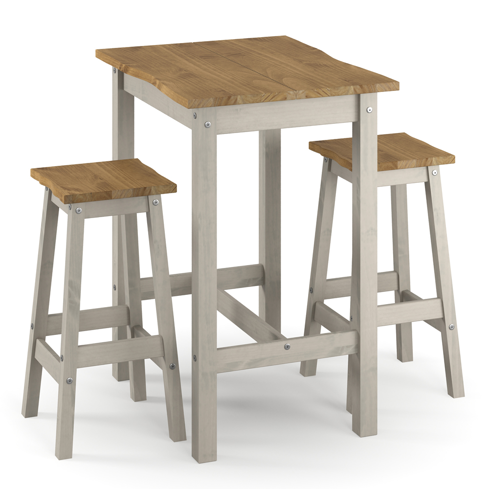 Consett Small Wooden Bar Table With 2 Stools In Grey Oak