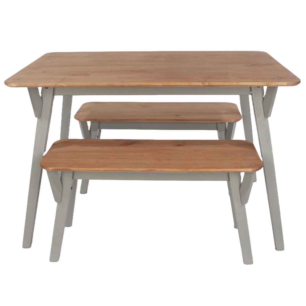 Consett Small Wooden Dining Table With 2 Benches - Grey And Oak
