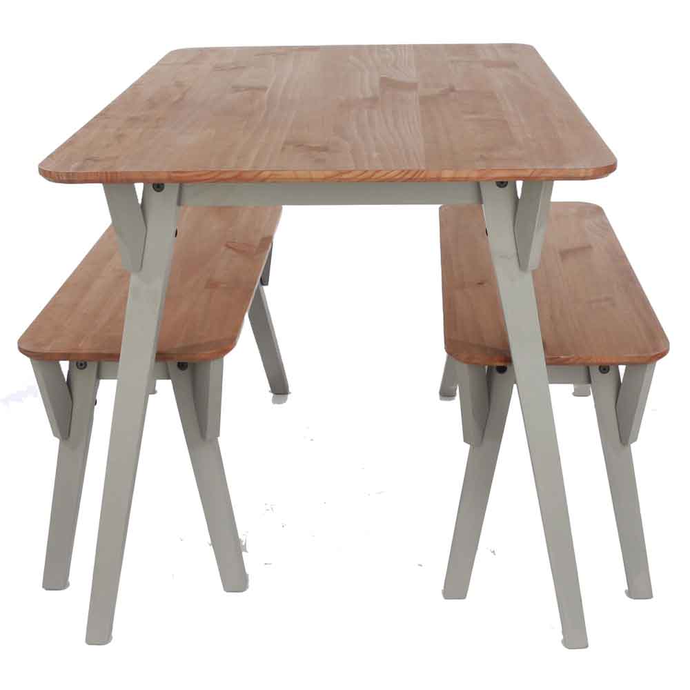 Consett Small Wooden Dining Table With 2 Benches - Grey And Oak