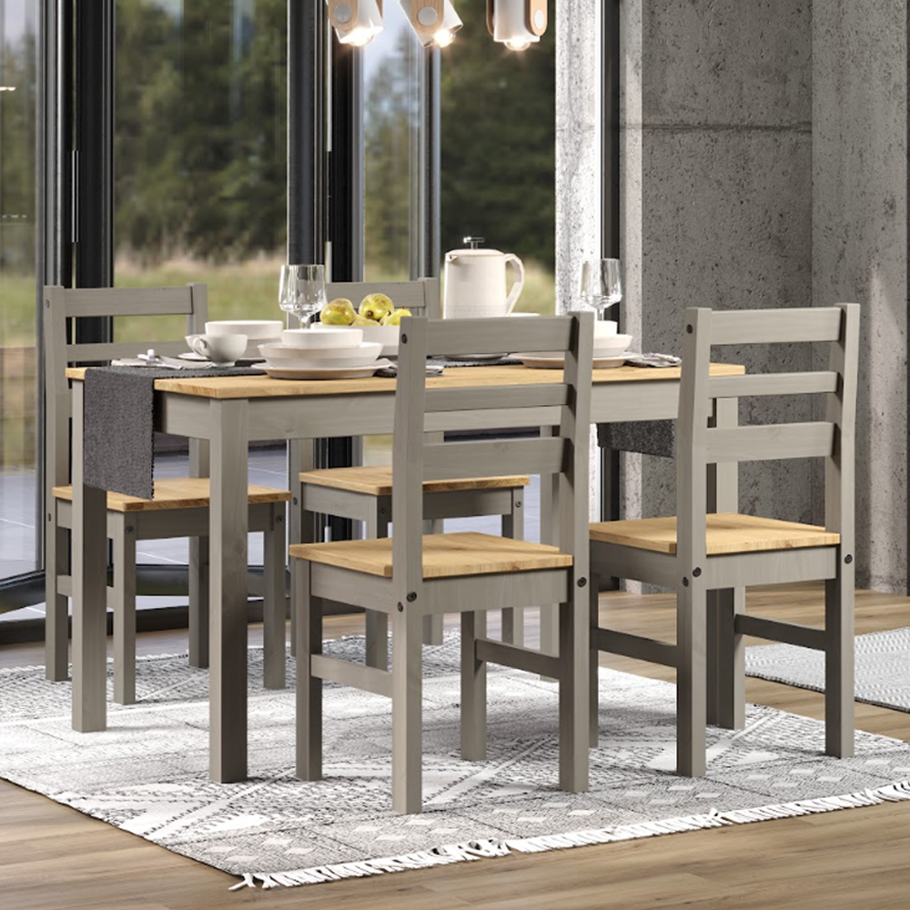 Consett Small Wooden Dining Table with 4 Chairs in Grey and Oak