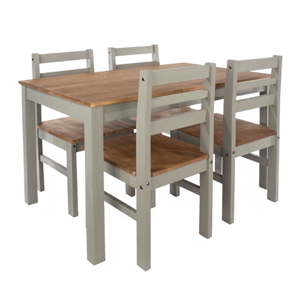 Consett Small Wooden Dining Table with 4 Chairs in Grey and Oak