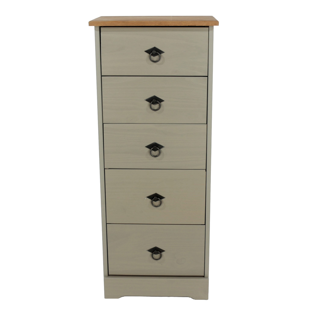 Consett Tall Wooden Chest Of 5 Drawers - Grey Oak