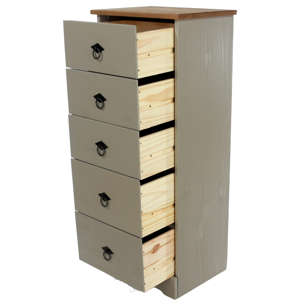 Consett Tall Wooden Chest Of 5 Drawers - Grey Oak