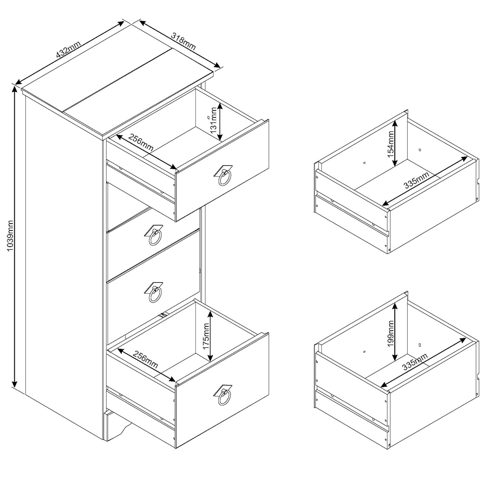 Consett Tall Wooden Chest Of 5 Drawers - Grey Oak