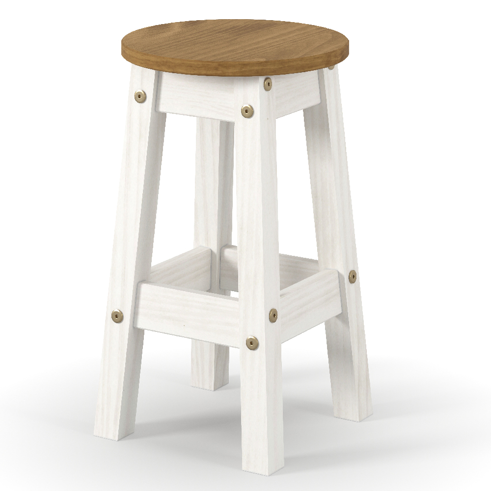 Consett White And Oak Round Wooden Bar Stools In Pair