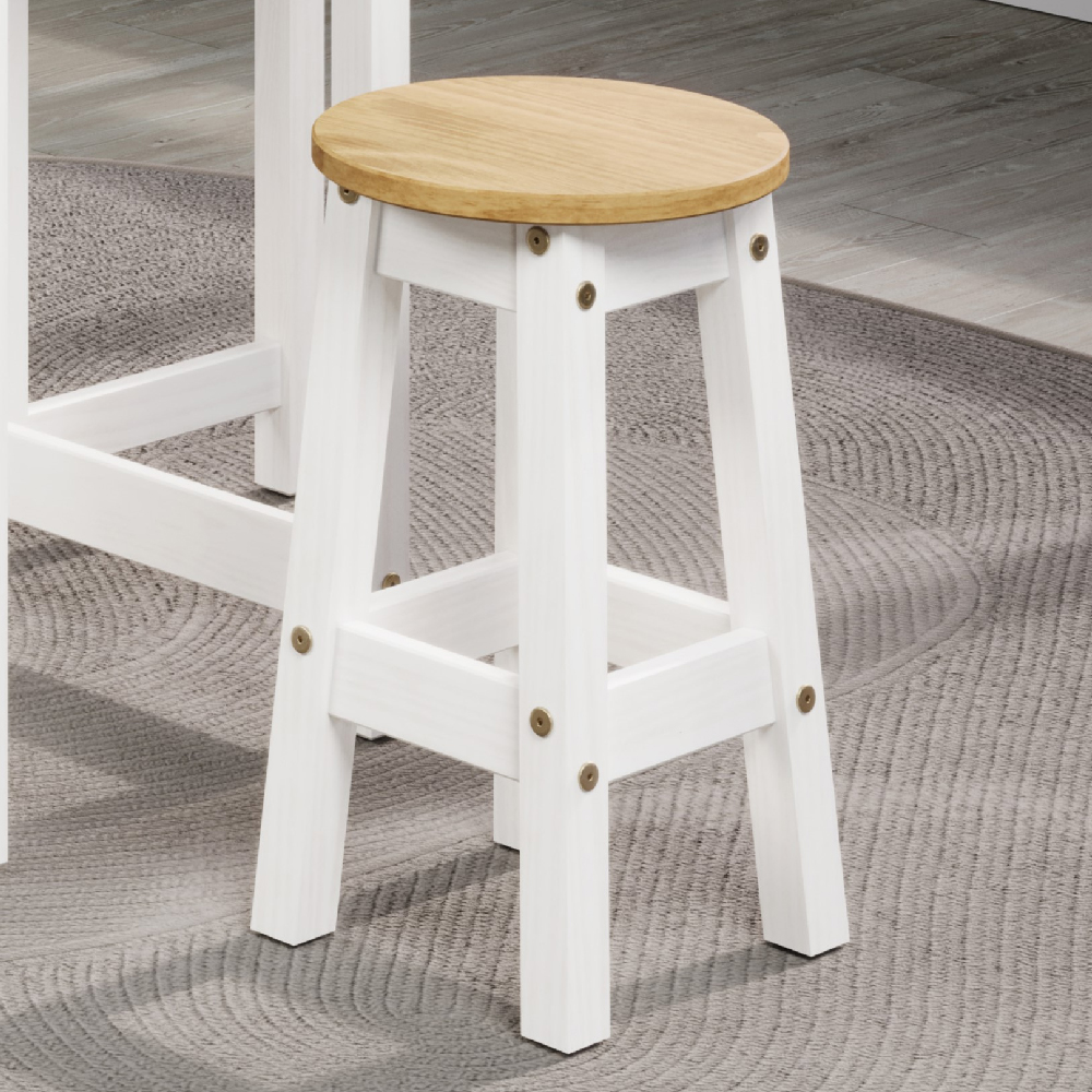 Consett White And Oak Round Wooden Bar Stools In Pair