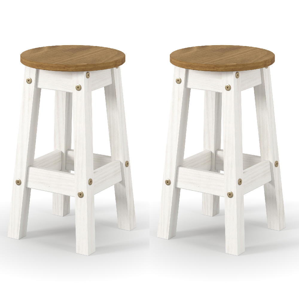 Read more about Consett white and oak round wooden bar stools in pair