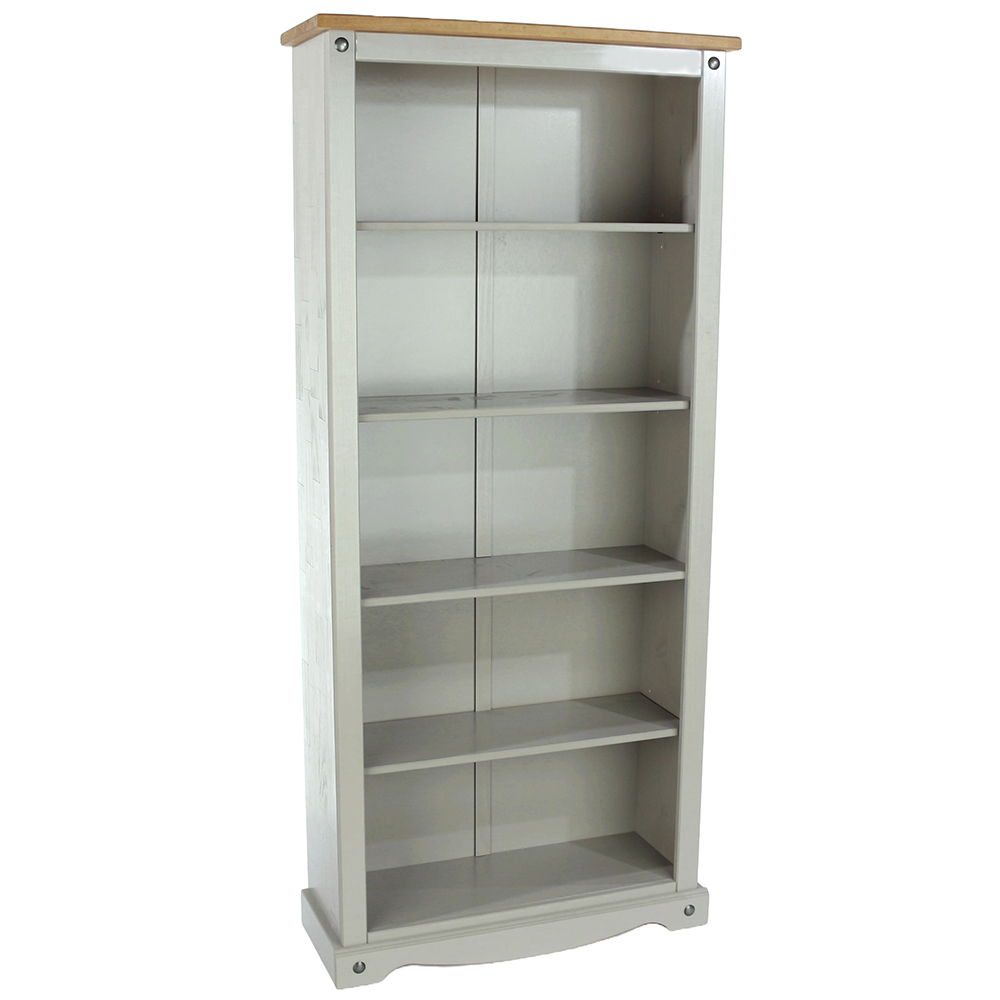 Consett Wide Wooden Bookcase With 5 Shelves In Grey And Oak