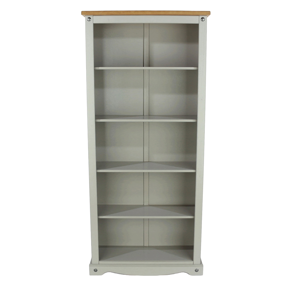 Consett Wide Wooden Bookcase With 5 Shelves In Grey And Oak